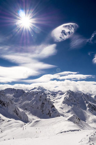 冬山全景画和滑雪斜坡,巴雷赫斯,比利牛斯山