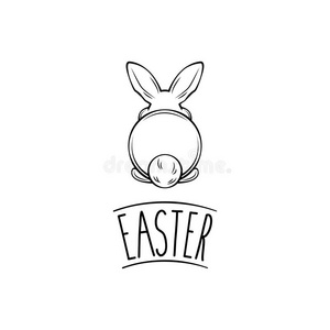 幸福的复活节和白色的兔子底部.矢量说明.复活节