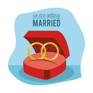 富有色彩的海报关于我们是获得已婚的和订婚戒指