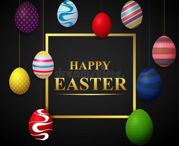 幸福的复活节字体背景和有色的装饰卵
