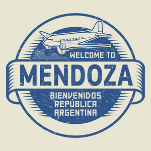 邮票或加标签于和飞机文本欢迎向门多萨,阿根廷
