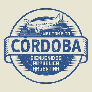 邮票或加标签于和飞机和文本欢迎向C或doba,阿根廷人