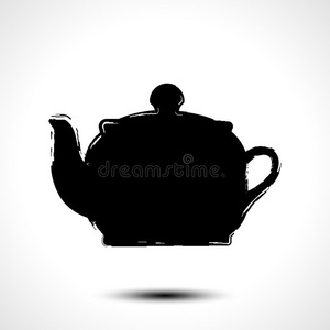茶壶,壶,茶水壶轮廓程式化的矢量草图