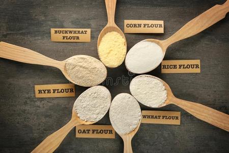 匙和不同的类型关于面粉