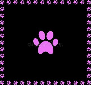 粉红色的动物爪印偶像框架坝和爪子照片