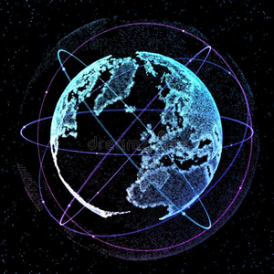 抽象的球形状关于灼热的圆全球的通讯或