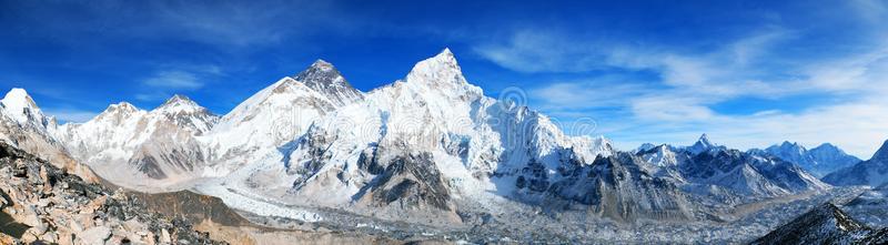 登上珠穆朗玛峰和昆布冰河全景画