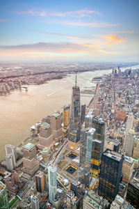 空气的看法关于曼哈顿地平线在日落,新的使击球员出局城市