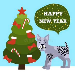 幸福的新的年问候海报圣诞节树狗