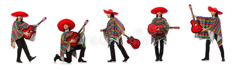 指已提到的人墨西哥人采用生动的斗篷hold采用g吉他隔离的向白色的