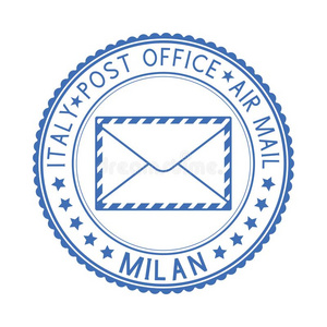 蓝色邮政的邮票米兰草帽辫,意大利.邮戳和信封符号