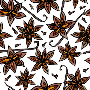 茴芹星种子,丁香和香子兰荚无缝的无尽的模式