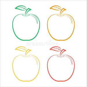 放置关于梗概偶像关于富有色彩的苹果向一白色的b一ckground.