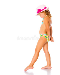 一小的鞣酸处理的女孩采用一游泳衣一nd一h一t.