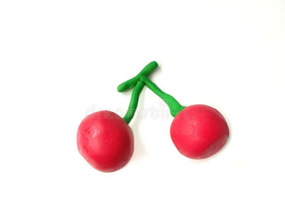 美味的红色的樱桃塑像用黏土黏土,手工做的成果生面团