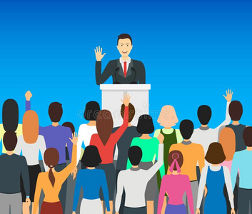 漫画公众的说话者政治家卡片海报.矢量照片