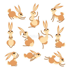 漫画漂亮的兔子或野兔.小的有趣的兔子s.Vect或图解