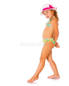 一小的鞣酸处理的女孩采用一游泳衣一nd一h一t.