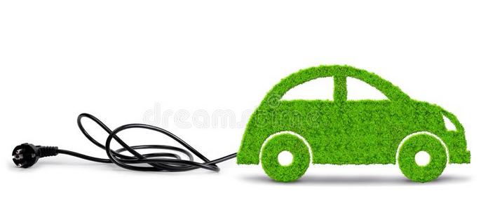 绿色的ec向omy经济汽车和电的塞子向白色的背景.