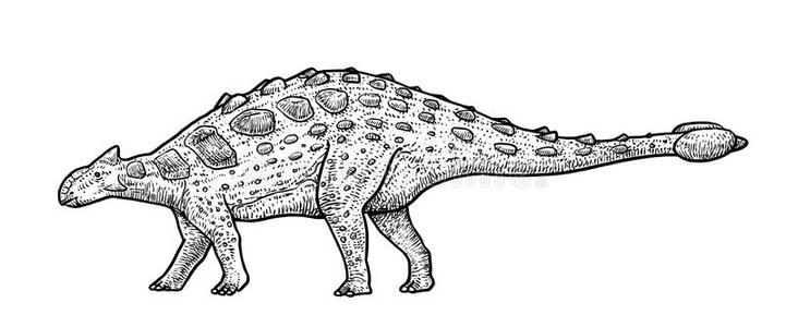 可爱的甲龙卡通crichtonsaurus 装甲的恐龙zentangle