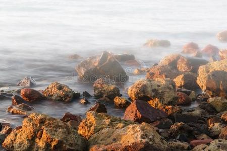 长的暴露关于海和岩石和石头,水鸭声调