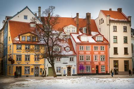 老的大街采用里加里加湾,拉脱维亚