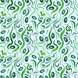 绿色的水藻无缝的模式和自然的水彩说明