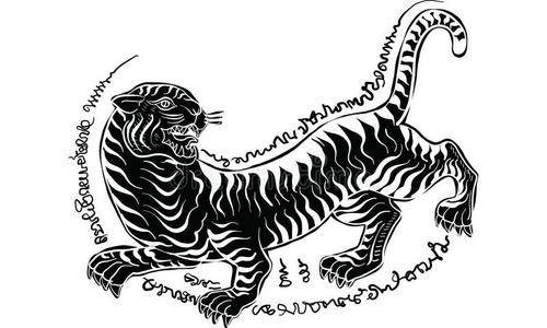 泰国刺青泰国传统的文身,老虎照片