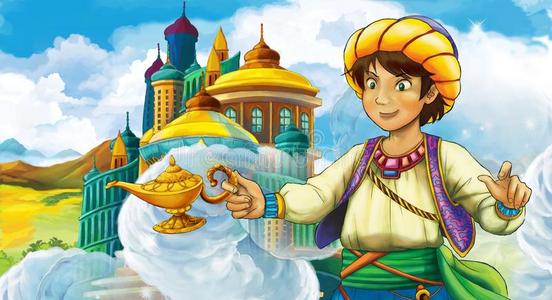 漫画地点和中古的阿拉伯的王国王子或国王旅行照片