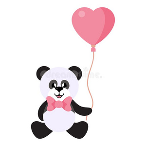 漫画熊猫矢量一次和关系和可爱的气球