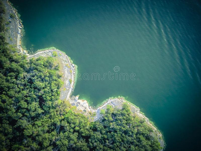 空气的树和悬崖岩石墙结晶水在湖特拉维斯,一