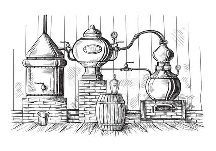 蒸馏装置手绘图图片