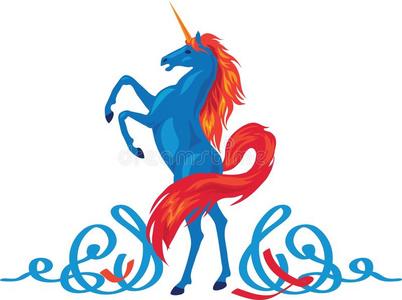 独角兽轮廓偶像标识和提出尾和长鬃毛.照片