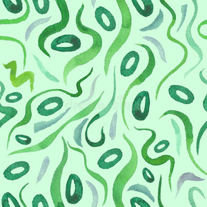 绿色的水藻无缝的模式和自然的水彩说明