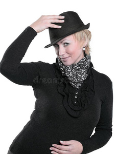 肖像关于富有魅力的女人采用帽子.隔离的向一白色的b一ckgroun