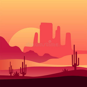 西方的沙漠日落背景.自然的风景和剪影