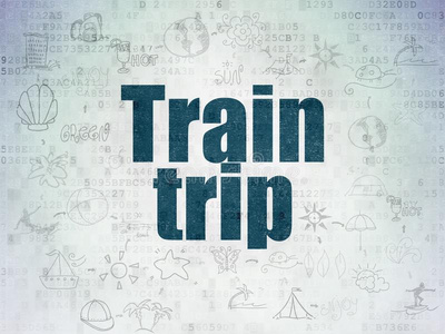 旅行观念:火车旅游向数字的资料纸背景