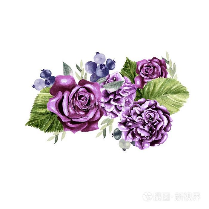 一美丽的水彩花束和玫瑰和牡丹花 欧共体照片 正版商用图片2ufl6g 摄图新视界