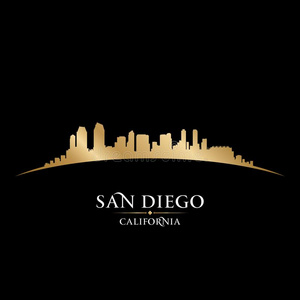 sandwic三明治SanDiego美国加州城市地平线轮廓黑的背景