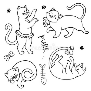 放置关于有趣的漫画catalogues商品目录.手描画的小猫