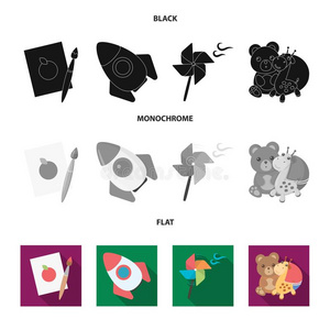 孩子们玩具黑的,平的,单色画偶像采用放置收集为