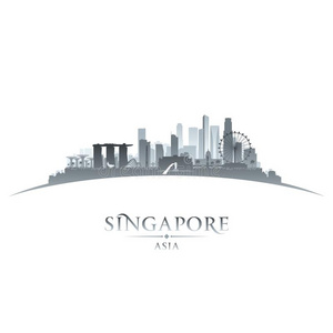 新加坡城市地平线轮廓白色的背景