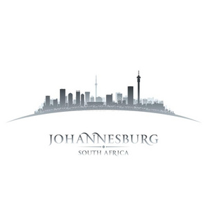 约翰内斯堡东北部城市）南方非洲城市地平线轮廓白色的后台