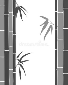 竹子.黑的和灰色的轮廓关于竹子向一白色的b一ckgroun