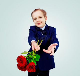 漂亮的男孩和玫瑰采用指已提到的人工作室