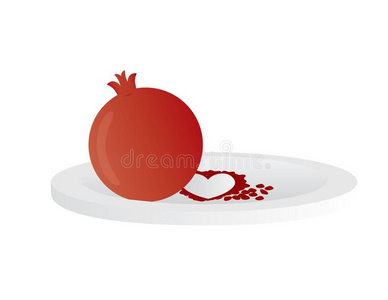 红色的石榴向白色的盘子隔离的