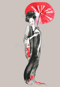艺妓.女人采用传统的cloth采用g.日本人方式