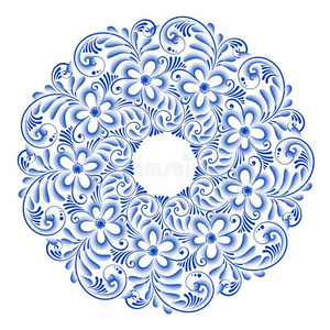 隔离的蓝色圆形的花的吉谢尔装饰