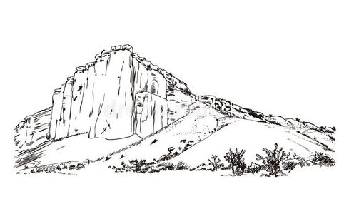 版画插画山草图,版画方式,手疲惫的矢量插科打照片