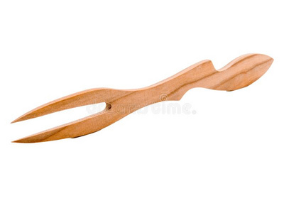 木制的餐具.木制的餐叉向白色的背景